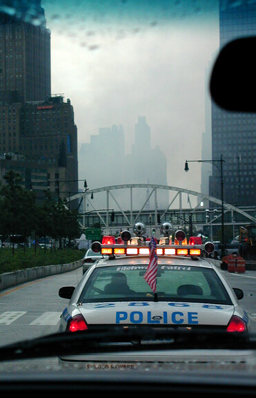 One block from Ground Zero in New York City,&nbsp;as seen from inside Bill Strang’s vehicle as they were escorted to the site&nbsp;by NYPD Emergency&nbsp;Service Unit members.