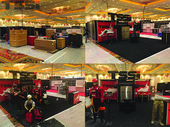 The TSSi team works hard to set up our large booth at SHOT Show 2016.