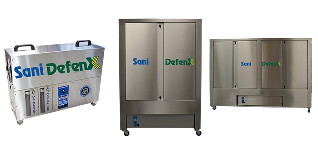 From left to right:&nbsp;Sani Defenx VE decontaminator,&nbsp;Sani Sport Supreme, and Double size machine
